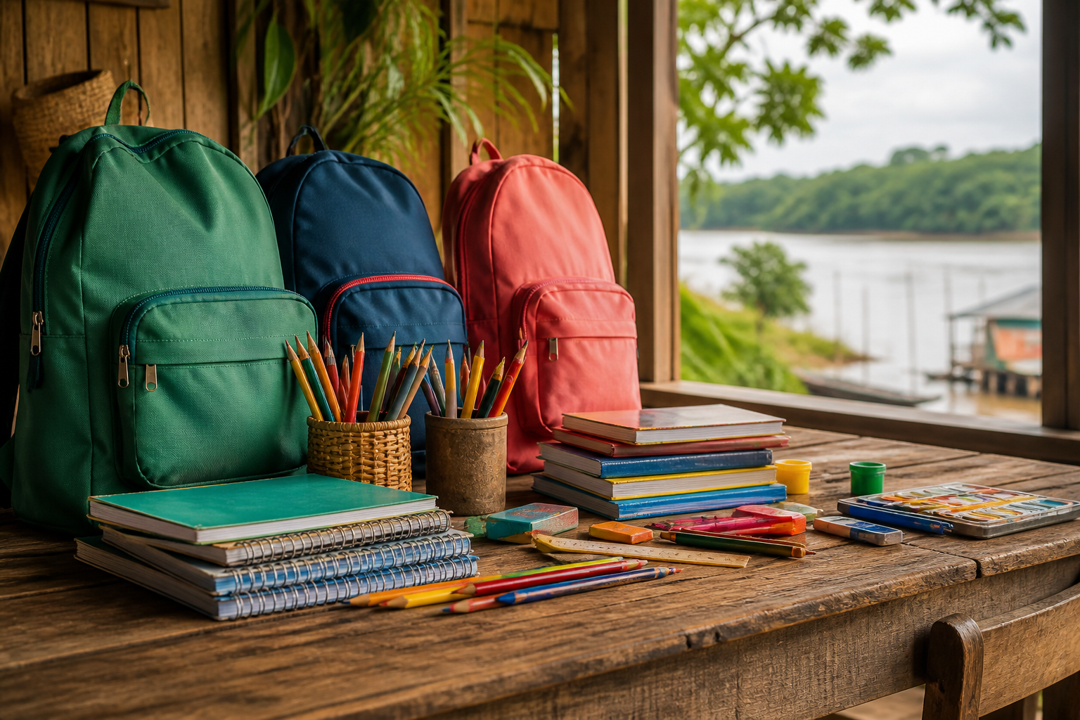 Mochilas, livros e materiais escolares