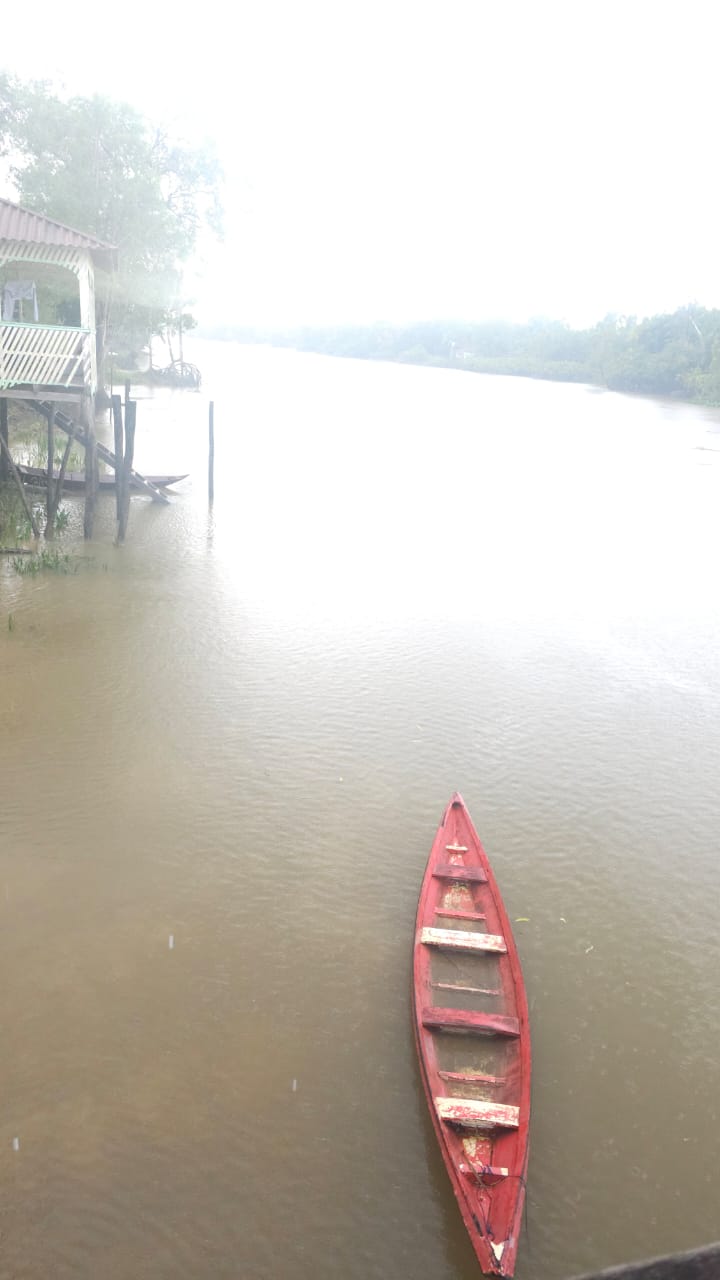 Canoa vermelha no rio